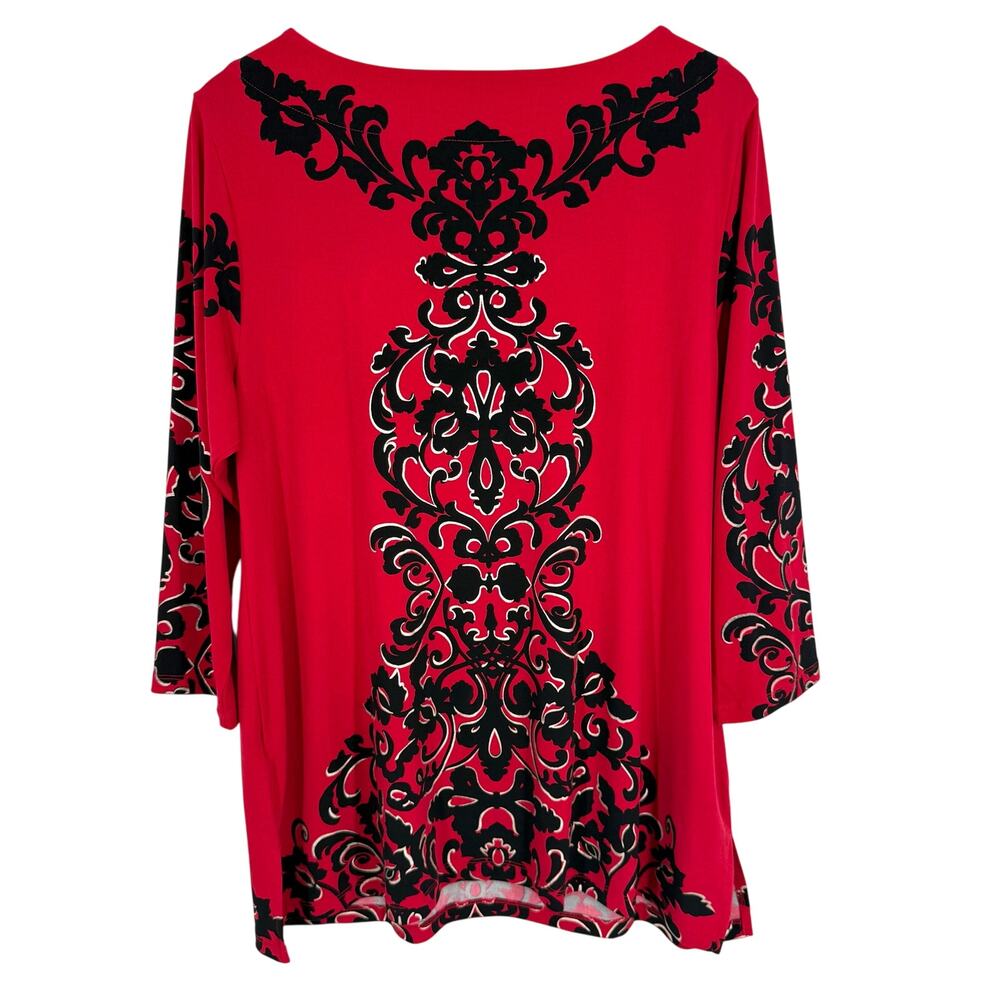 JM Collection Scarlet and Ebony Patterned Blouse - Picture 6 of 6